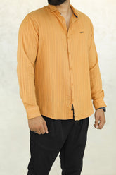 Turbo Self Stripe Motif Long Sleeve Cotton Casual Shirt